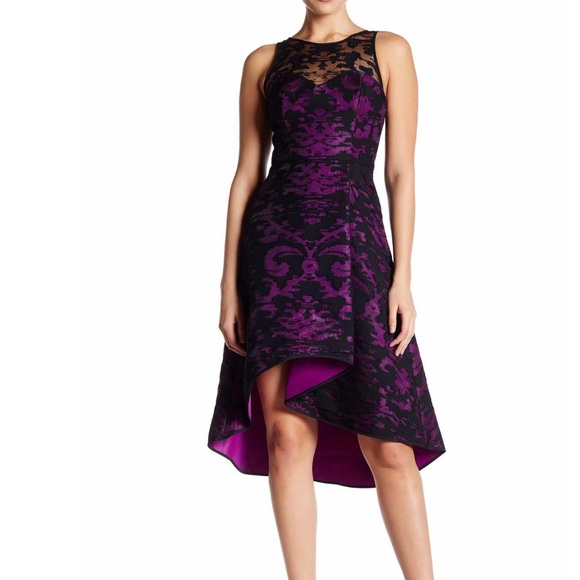 Milly Dresses & Skirts - Milly Martina Fil Coupe Sleeveless Hi Low Flared Midi Dress Purple Black 12 NWT